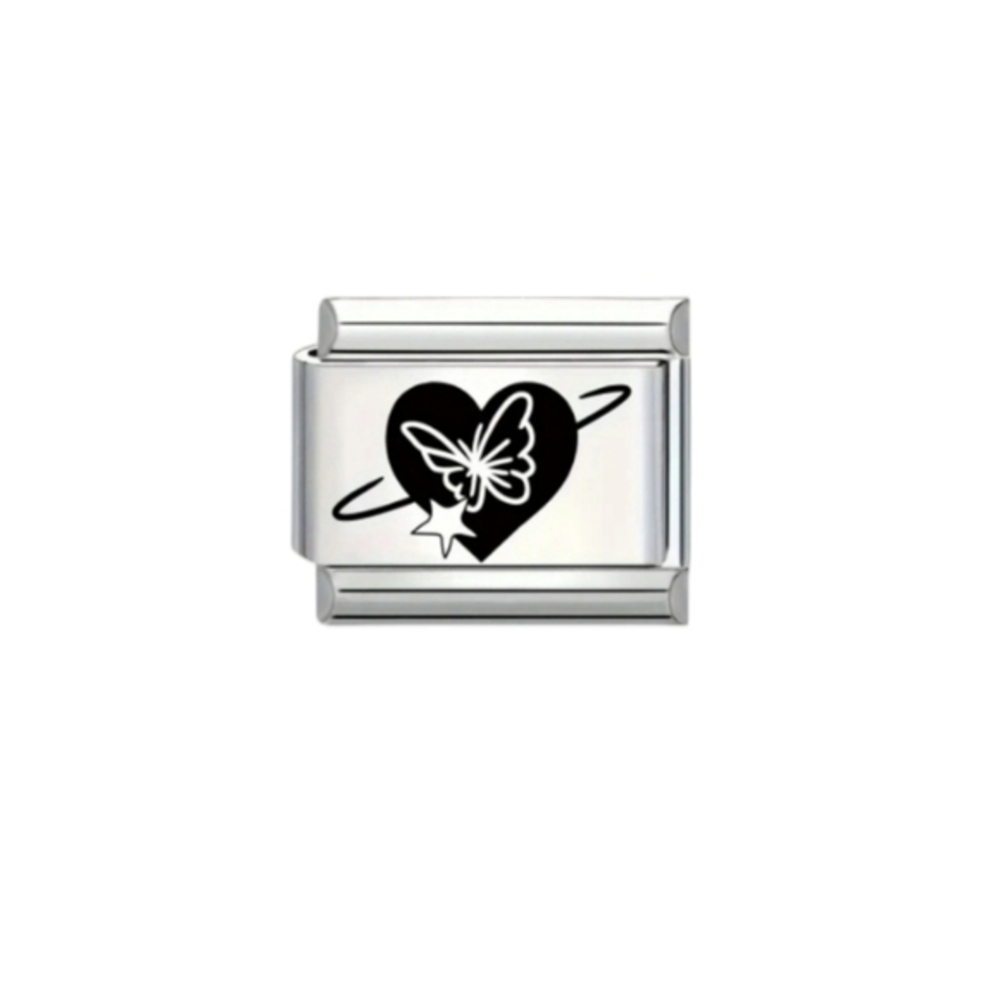 Butterfly in Heart with Star Charmlink for Italian Charm Bracelet 9Mm